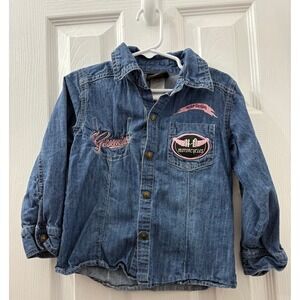Kids Harley Davidson Denim Shirt Genuine Pink Logo Motorcycles Size 4